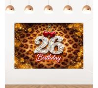 YO PERREO SOLA Leopard Cherry Theme 26th Birthday Backdrop,Party Background Cloth Sparkle Number Banner for Girls Celebration Photo Booth Wall Decoration Indoor Outdoor Decor