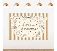 YO PERREO SOLA Love is Brewing Backdrop 5x3ft, Brown Striped Coffee Theme Bridal Shower Decorations, Vintage Coffee Shop Wedding Photo Booth Background for Engagement Bachelorette Celebration Decor