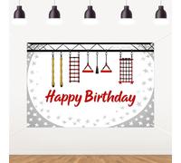 YO PERREO SOLA Ninja Happy Birthday Backdrop 5x3ft Red Black Obstacle Course Photo Background Ninja Warrior Style Birthday Party Decorations for Boys Birthday Party Supplies
