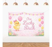 YO PERREO SOLA One Lucky Duck Birthday Decor Backdrop 5x3ft First Birthday Girl Party Decor Pink Duckie Banner One Lucky Duck Photo Booth Background Dessert Table Wall Decoration