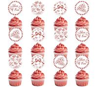 YO PERREO SOLA Slice of Fun Cupcake Toppers 36Pcs Red Bow Gingham Cupcake Picks Pizza Themed Party Dessert Decorations Double-Sided Printed Paper Toppers for Kids Birthday Baby Shower Supplies