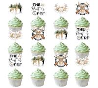 YO PERREO SOLA The Hunt Is Over Cupcake Toppers 36PCS Rustic Deer Hunting Theme Dessert Picks for Bachelorette Bridal Shower Wedding Party Supplies