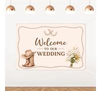 YO PERREO SOLA Welcome to Our Wedding Backdrop, Western Cowboy Boots Hat Theme Wedding Decorations, Rustic Horseshoe Daisy Floral Country Barn Photo Booth Background for Ceremony Reception