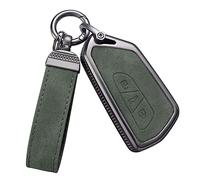YO&YOYE Compatible with Volkswagen Key Fob Cover with Keychain Leather Key Case Protector for VW ID3 ID4 MK8 Golf 8 GTI Skoda Octavia Keyless Entry (Model3, Green)