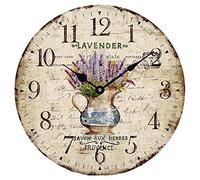 YOAI Wall Clock Kitchen Clock Vintage Shabby Chic Antique Rustic Country House Quartz Clock Made of MDF with Silent Clockwork 12 Inches Diameter 30 cm (Lavender in Pot)
