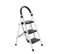 yoakaiax 3 Step Ladder Folding Step Stool with Wide Anti-Slip Pedal, Sturdy Steel Ladder, 3 Steps Stool for Adults Portable Steel Steps Stool, 330 lbs Capacity White