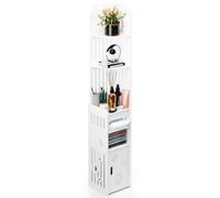yoakaiax Bathroom Floor Cabinet, Small Bathroom Storage Cabinet, Over The Toilet Storage Cabinet for Skinny Bathroom Corner Floor, Narrow Bathroom Cabinet with Paper Dispenser, Trash Can & Shelves W