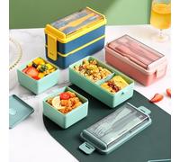 yoakaiax Bento Box Adult Lunch Box, 2-Tier Stackable Bento Lunch Containers for Adults, Men Women Lunchable Food Container with Utensils Set, Lunchbox for Dining Out, Work, Picnic, BPA Free Blue