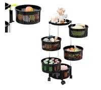yoakaiax Rolling Storage Cart 5 Tier Rotating Vegetable Fruit Basket Kitchen Storage Rolling Cart on Wheels, Utility Car Shelving Units with DetachableBasket, Rotating Storage Rack for Kitchen Black