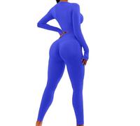 YOAKUKA 2 Piece Workout Legging Sets for Women Yoga Gym Outfit Seamless Long Sleeve Athletic Active Wear Tummy Control, Sapphire Blue, X-Large