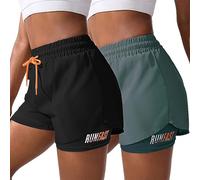 YOAKUKA Women's 2 in 1 Workout Shorts Gym Workout Yoga Running Biker Tennis Skirts Clothes Summer, Green-Black, L