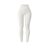 YOAKUKA Yoga Ribbed Leggings for Women High Waisted Tummy Control Seamless Butt Lifting Crossover Workout Gym Athletic Pants, Beige, M
