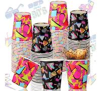 Yoande 100 Pcs Retro 80s 90s Disposable Paper Cups 9 oz Disco 80s Party Supplies Decor Paper Cups for Adults Kids Cold Hot Drinking Coffee Juice 90s Retro Music Party Favors, 2 Designs