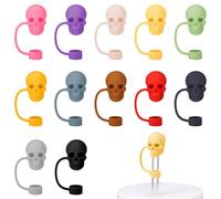 Yoande 12 Pcs Skull Straw Toppers Compatible with Stanley Cup 30 and 40 oz 10 mm Halloween Silicone Straw Cover Cap Reusable for Halloween Cup Accessories Decoration Gifts (Colorful)