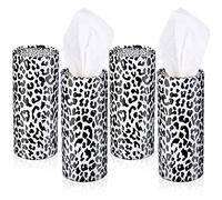 Yoande 4 Pack Car Tissues Round Leopard Print Tube Tissues Box with Facial Tissue Bulk Black and White Leopard Car Tissue Travel Cylinder Holder for Cup Holder Wedding Gifts Home Bathroom Office