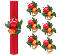 Yoande 6 Pcs Pomegranate and Apple Napkin Rings Rosh Hashanah Napkin Ring Holders Artificial Fruit Farmhouse Decoration for Autumn Christmas Dinner Party Table Settings