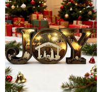 YOAOSER Christmas Nativity Scene Ornaments, Wooden Nativity Scene LED Light,3D Christmas Decor, Indoor Festive Ornament for Table Tiered Tray Fireplace Mantel (A)