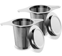 Yoassi 2 Pack Tea Infuser, 304 Stainless Steel Tea Filter Strainer with Lid and Double Handles Perfect for Hanging on Teapots, Mugs, Cups to steep Loose Leaf Tea and Coffee