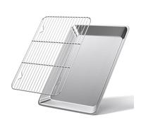 Yoassi Stainless Steel Baking Tray with Cooling Rack, Rectangular Oven Tray, Grill Tray, Cake Tray, Cake Grid, Baking Mould Set, Dishwasher Safe, 35 x 27 cm