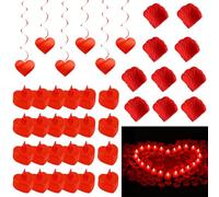 Yoateo Valentine's Day Decorations Kit: 24 Heart Shape LED Flameless Candles, 1000 Rose Petals, 6 Red Spiral Hangers for Proposal, Wedding, Anniversary Romance