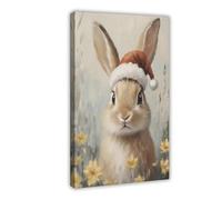 YOAUTGMB Christmas Bunny, Vintage Santa Hat Rabbit Canvas Poster Bedroom Decor Landscape Office Room Decor Gift 20x30inch(50x75cm)