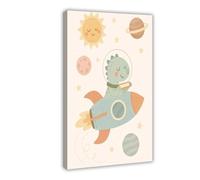 YOAUTGMB Dinosaur in Space ,Rocket, Planets, Stars Canvas Poster Bedroom Decor Landscape Office Room Decor Gift 16x24inch(40x60cm)