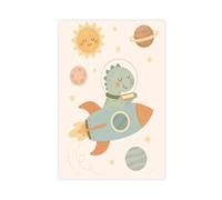 YOAUTGMB Dinosaur in Space ,Rocket, Planets, Stars Canvas Poster Wall Art Decor Print Picture Paintings for Living Room Bedroom Decoration 16x24inch(40x60cm)