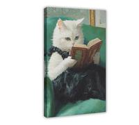 YOAUTGMB Humorous Cat Reading '101 Things to Knock Over' Canvas Poster Bedroom Decor Landscape Office Room Decor Gift 16x24inch(40x60cm)