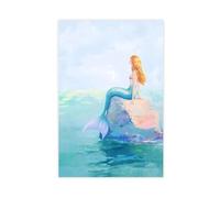 YOAUTGMB Mermaid on Rock Canvas Poster Bedroom Decor Landscape Office Room Decor Gift 24x36inch(60x90cm)