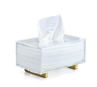 YoBa Thick Acrylic Tissue Box Holder Rectangular Clear Tissue Box Dispenser with Gold Plated Aluminum Legs for Bathroom, Kitchen, Bedroom, Office, Hotels and Restaurant
