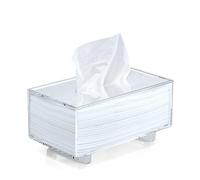 YoBa Thick Acrylic Tissue Box Holder Rectangular Tissue Box Dispenser with Silver Plated Aluminum Legs for Bathroom, Kitchen, Bedroom, Office and Restaurant (Rectangle, Clear (Silver Legs))