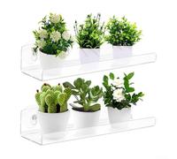 YobiLife 2 Pack Acrylic Window Plant Shelves For Indoor Use, Featuring 3 Suction Cups Per Shelf And Raised Edge To Hold Plants, Cosmetics, Photos, And More In Compact Spaces