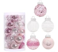 YobiLife 25Pcs Plastic Christmas Ball Ornaments 6cm Diameter With Hanging Loops And Electroplated Metallic For Tree And Party Decorations(pink)