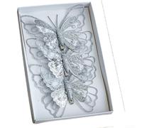 YobiLife 3Pcs Simulated Glitter Christmas Tree Clips With Butterfly Ornaments For Holiday Displays And Seasonal Decorations(Silver)