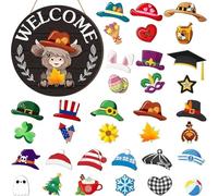 YobiLife Seasonal Front Porch Wooden Sign Featuring Interchangeable Cow Dwarf Design, Weatherproof Wood Material For Festive Year Round Outdoor Decoration(black)