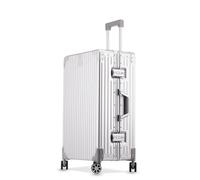 Yobohui All Aluminum Magnesium Alloy Hard-Shell Suitcases Metal Hard-Shell Suitcases with Swivel Wheels Travel Cases Without Zippers(Silver,24in)