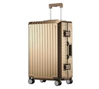 Yobohui All Aluminum Magnesium Hardshell Carry On Luggage with Lock Hardside on Suitcase Spinner Wheels Checked Metal Rolling Case(Gold,24 inch)