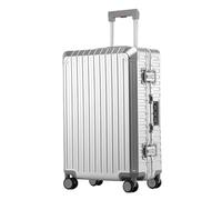 Yobohui All Aluminum Magnesium Hardshell Carry On Luggage with Lock Hardside on Suitcase Spinner Wheels Checked Metal Rolling Case(Silver,29 inch)