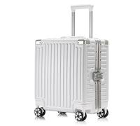Yobohui Aluminum Frame Hard-Shell Carry-on Suitcase with Swivel Wheels No Zippers Lightweight Travel Trolley Suitcase(White,18in)