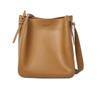 Yobohui Bucket Shoulder Bags for Women Genuine Leather Casual Top Handle Hobo Tote Bag Purses Handbags with Magnetic Button(Brown)