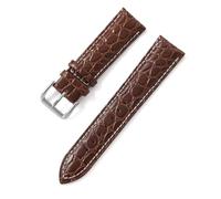 Yobohui Genuine Leather Strap 12~24mm Women's and Men's General Purpose Business Watch Pin Buckle Strap(Brown+white line,Width 24mm)