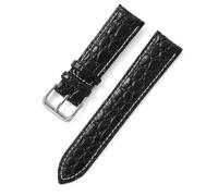 Yobohui Genuine Leather Strap 12~24mm Women's and Men's General Purpose Business Watch Pin Buckle Strap(Black+white line,Width 15mm)