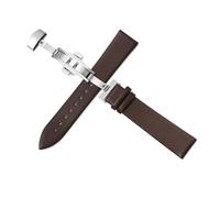 Yobohui Leather Strap 12-22mm Unisex Soft Leather Watch Butterfly Buckle Steel Strap(Darkbrown,Width14mm)