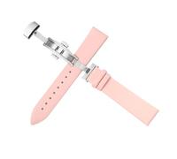 Yobohui Leather Strap 12-22mm Unisex Soft Leather Watch Butterfly Buckle Steel Strap(Pink,Width22mm)