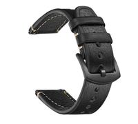 Yobohui Leather Strap 18mm - 24mm Unisex Leather Strap Smartwatch Replacement Wristband(Black,Width20mm)