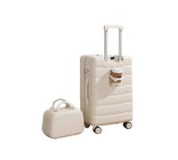 Yobohui Suitcase Carry On Luggage with Wheels Combination Suitcase with Cup Holder Charging Port Travel Bag with Cosmetic for Travel, Business(White,22in)