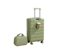 Yobohui Suitcase Carry On Luggage with Wheels Combination Suitcase with Cup Holder Charging Port Travel Bag with Cosmetic for Travel, Business(Green,20in)