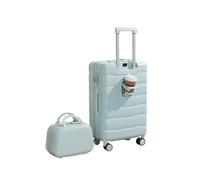 Yobohui Suitcase Carry On Luggage with Wheels Combination Suitcase with Cup Holder Charging Port Travel Bag with Cosmetic for Travel, Business(Blue,18in)
