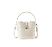 Yobohui Women's Braided Leather Tote Bag Designer Shoulder Bucket Purse Fashion Hobo With Woven Details(White)