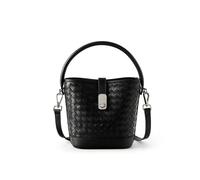 Yobohui Women's Braided Leather Tote Bag Designer Shoulder Bucket Purse Fashion Hobo With Woven Details(Black)